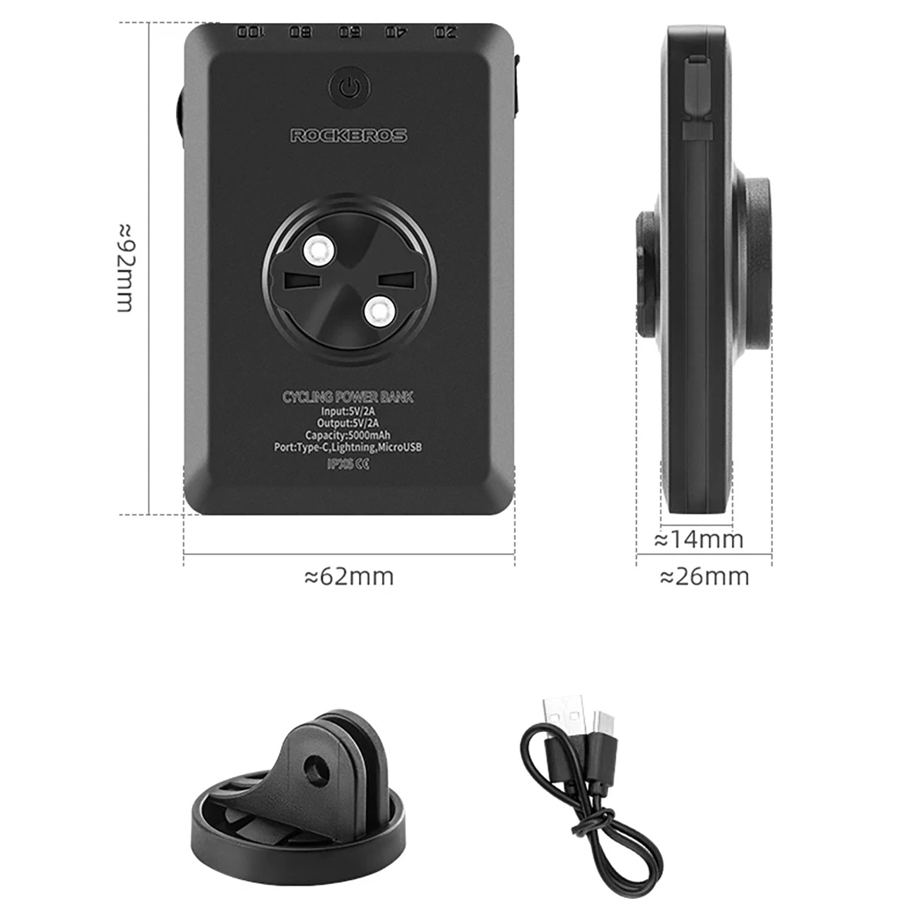 Rockbros JP008 priekinis dviračio žibintas su skaitikliu ir powerbank 5000 mAh, 150 lm, IPX6 – juodas - Image 10