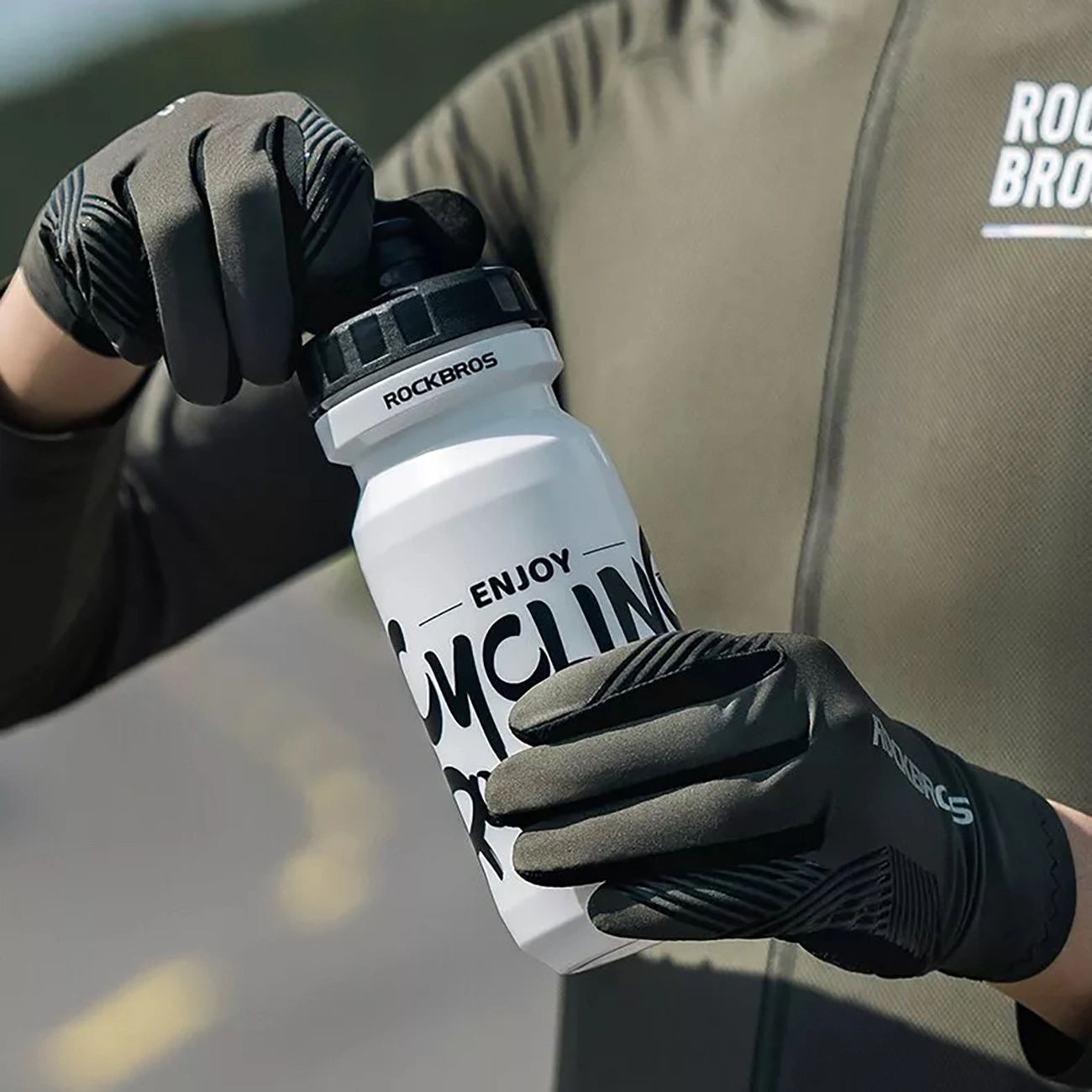 Rockbros 16110006002 smūgius sugeriančios dviračių pirštinės, dydis M – žalia-juoda - Image 6