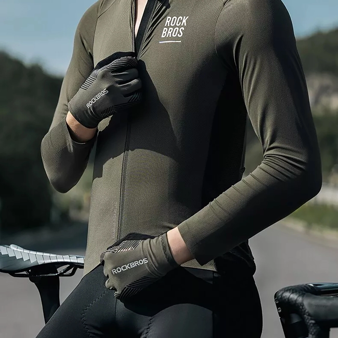 Rockbros 16110006002 smūgius sugeriančios dviračių pirštinės, dydis M – žalia-juoda - Image 7