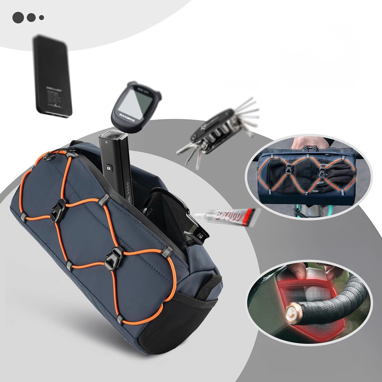 Rockbros 30110054002 dviračio vairo krepšys 2,2 l – mėlynas - Image 9