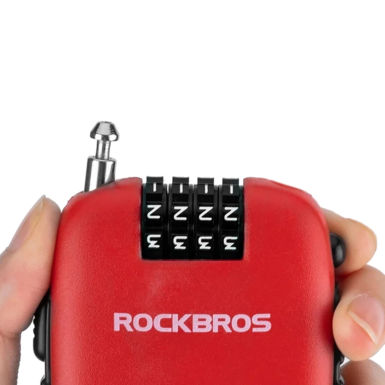 Rockbros 32420981001 dviračio užraktas su ištraukiamu kabeliu – raudonas - Image 2