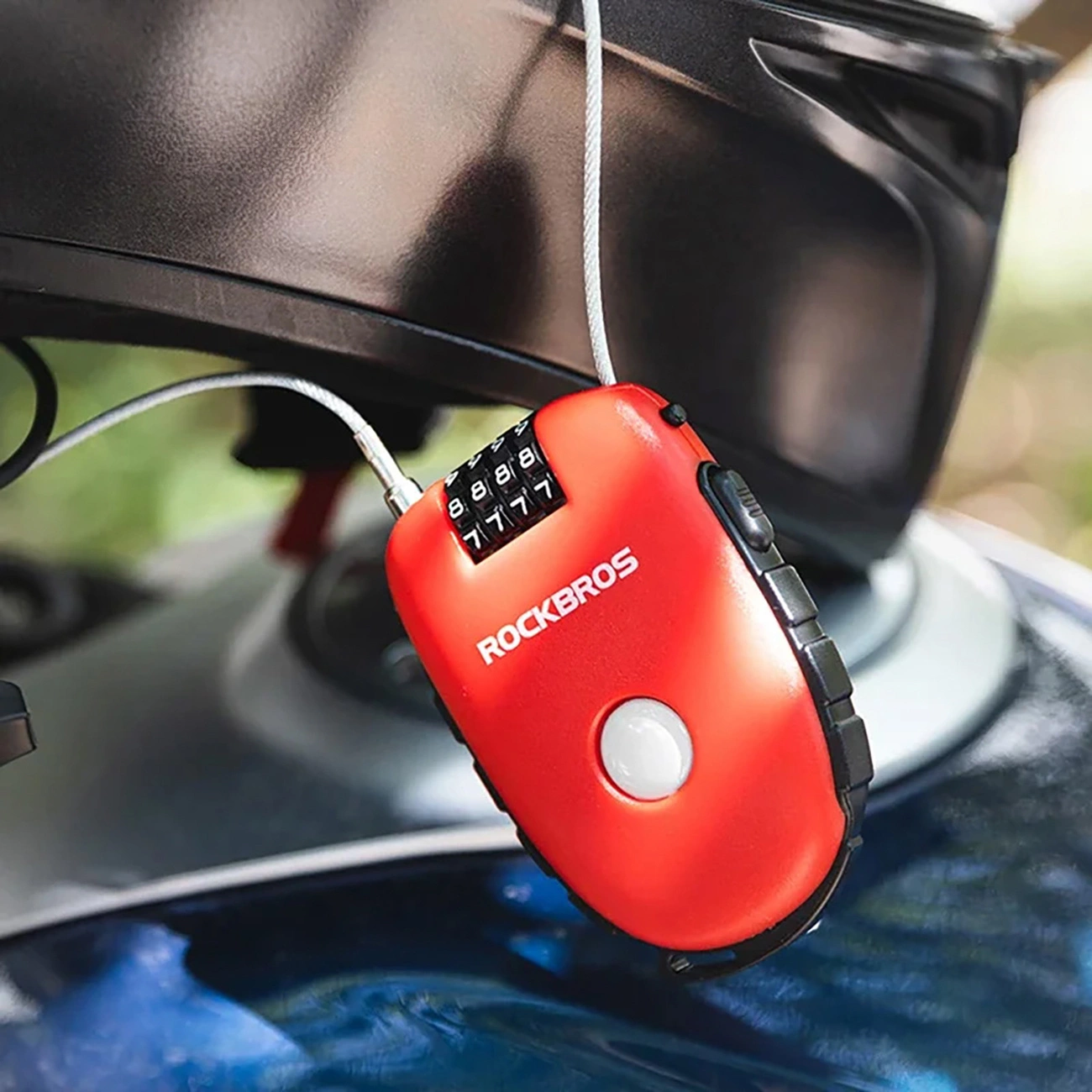 Rockbros 32420981001 dviračio užraktas su ištraukiamu kabeliu – raudonas - Image 8