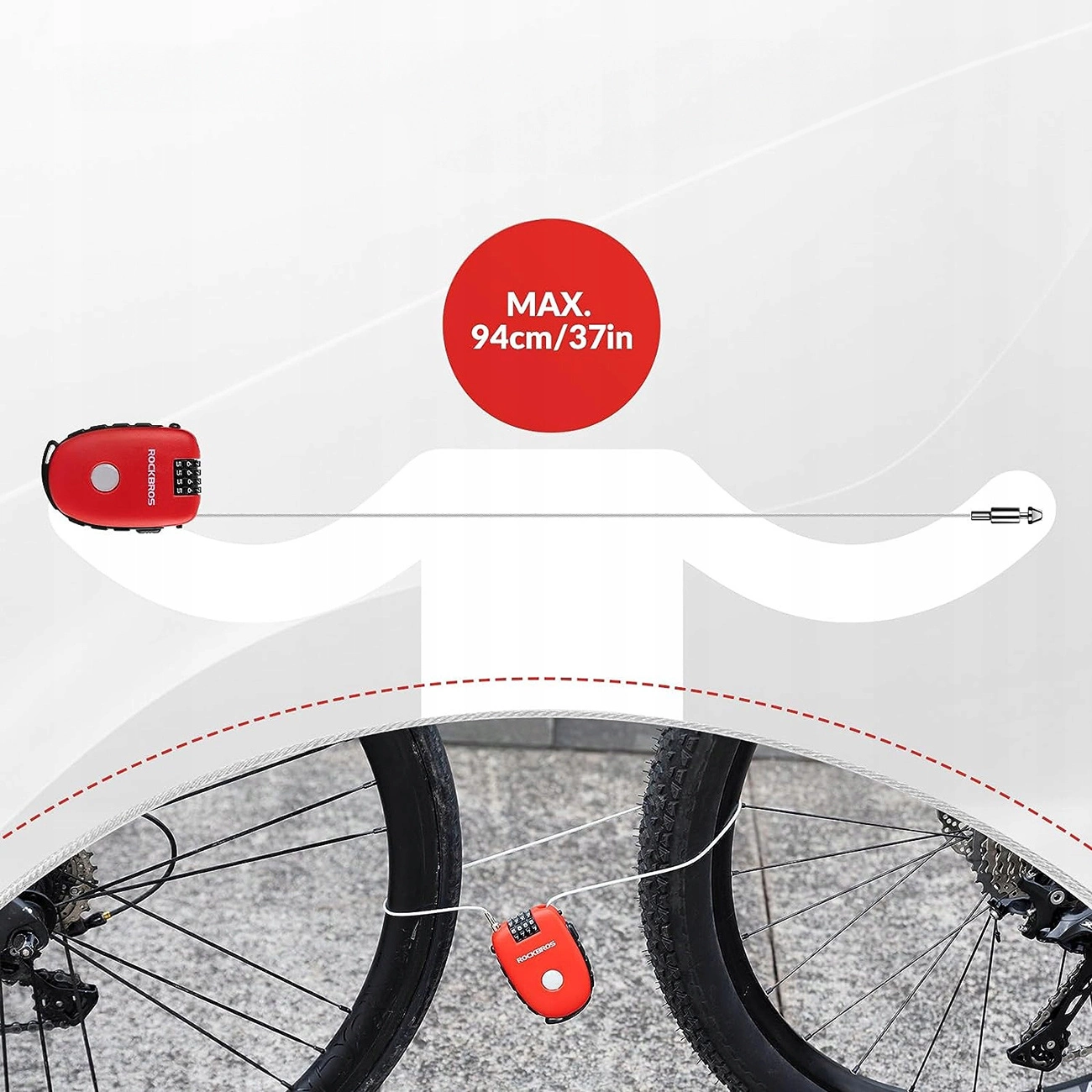 Rockbros 32420981001 dviračio užraktas su ištraukiamu kabeliu – raudonas - Image 9