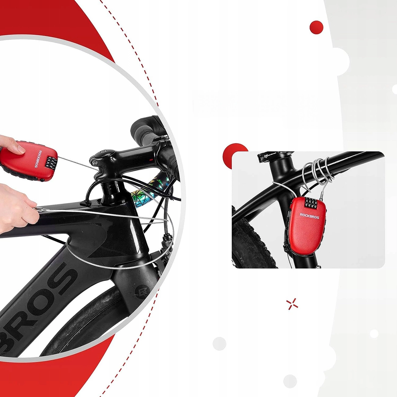 Rockbros 32420981001 dviračio užraktas su ištraukiamu kabeliu – raudonas - Image 10