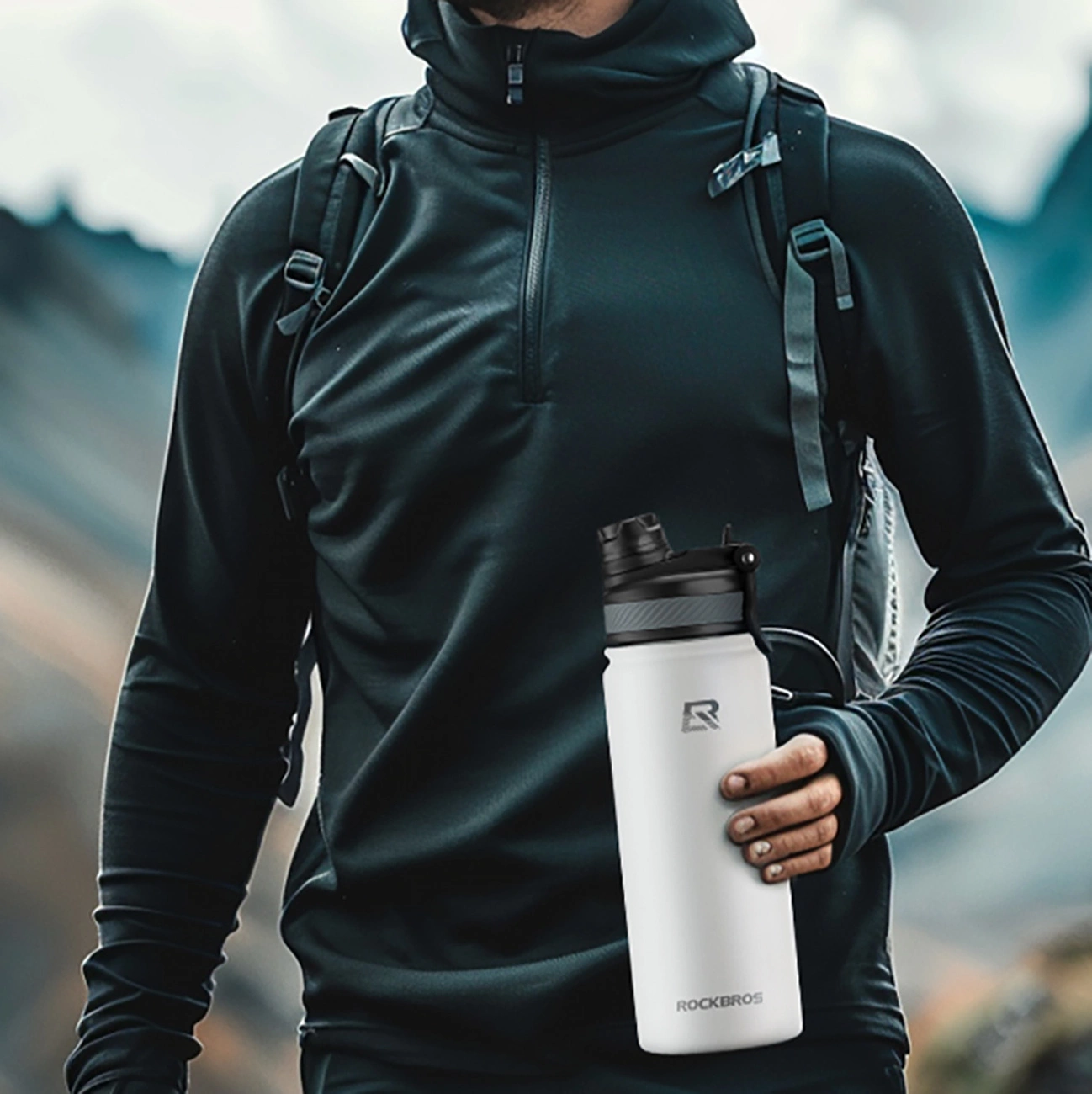 Rockbros 35210029006 dviračio gertuvės termo butelis 650 ml – baltas - Image 11