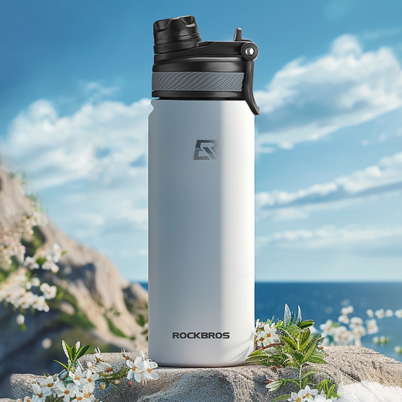 Rockbros 35210029006 dviračio gertuvės termo butelis 650 ml – baltas - Image 9