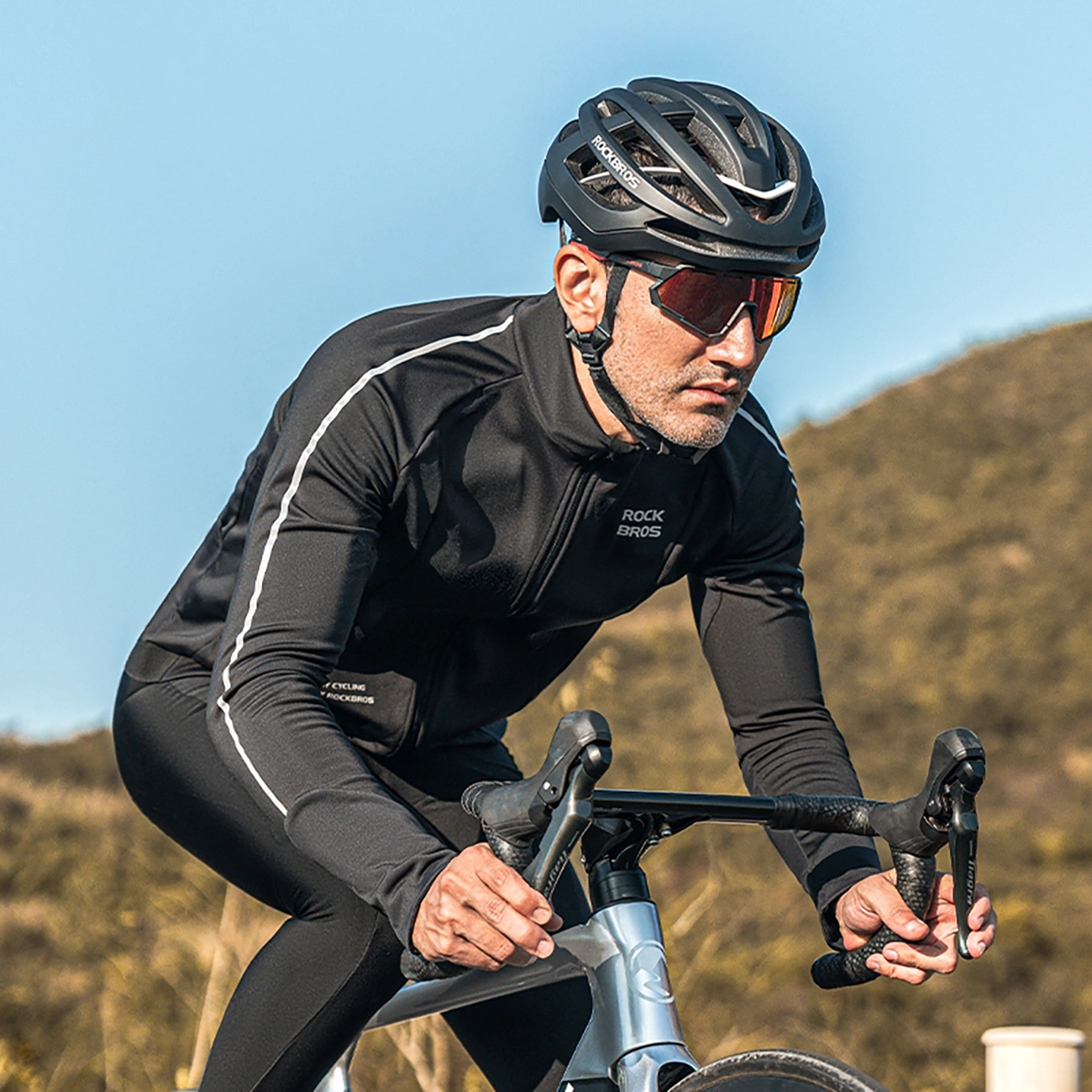 Rockbros 15400002003 ilgomis rankovėmis dviračių džersis ruduo/žiema L – juodas - Image 5