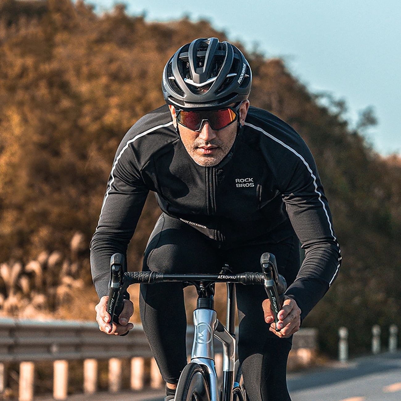 Rockbros 15400002005 ilgomis rankovėmis dviračių džersis ruduo/žiema XXL – juodas - Image 6