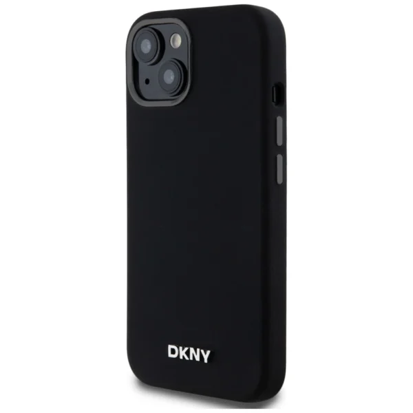 KNY Liquid Silicone Small Metal Logo MagSafe dėklas iPhone 14/15/13 – juodas - Image 2