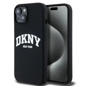 DKNY Liquid Silicone White Printed Logo MagSafe Case for iPhone 14 / 15 / 13 - Black