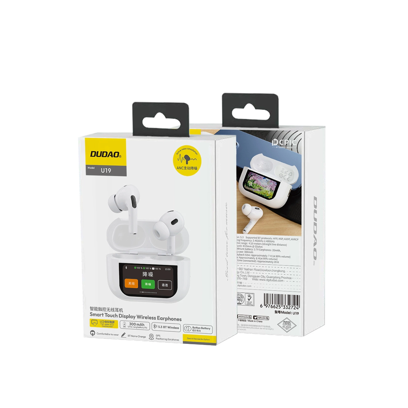 Dudao U19 ausinės į ausis TWS belaidės Bluetooth 5.3 su LED ekranu – baltos - Image 3