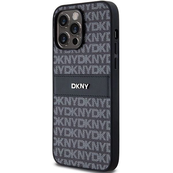 DKNY Leather Mono Stripe & Metal Logo dėklas iPhone 14 Pro – juodas - Image 2