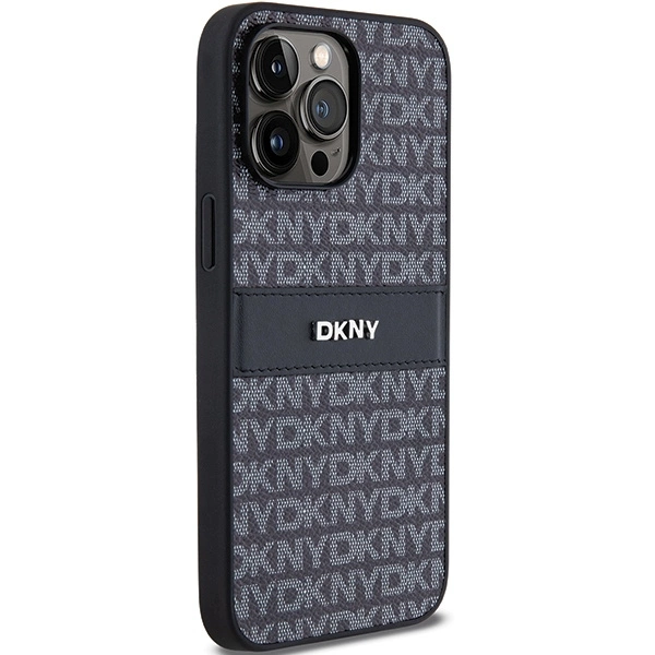 DKNY Leather Mono Stripe & Metal Logo dėklas iPhone 14 Pro – juodas - Image 4