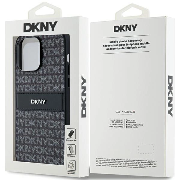DKNY Leather Mono Stripe & Metal Logo dėklas iPhone 14 Pro – juodas - Image 8