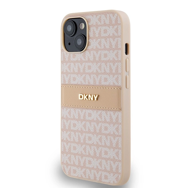 DKNY Leather Mono Stripe & Metal Logo dėklas iPhone 15/14/13 – rožinis - Image 2