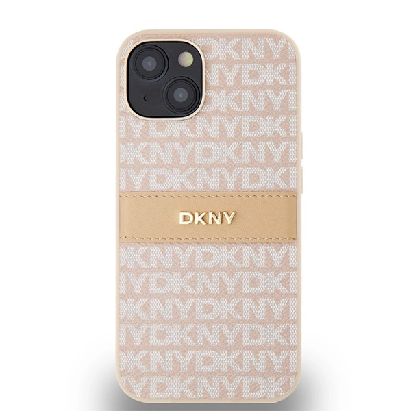 DKNY Leather Mono Stripe & Metal Logo dėklas iPhone 15/14/13 – rožinis - Image 3