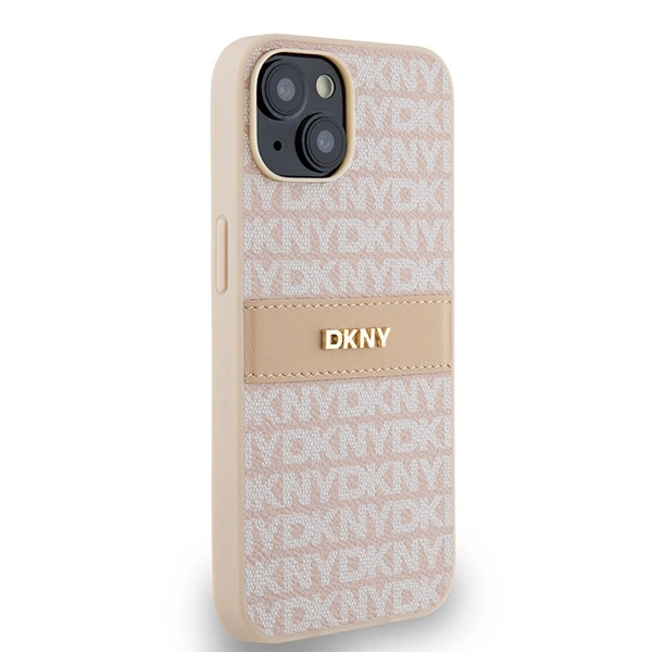 DKNY Leather Mono Stripe & Metal Logo dėklas iPhone 15/14/13 – rožinis - Image 4