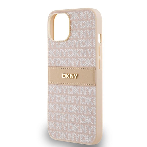 DKNY Leather Mono Stripe & Metal Logo dėklas iPhone 15/14/13 – rožinis - Image 6
