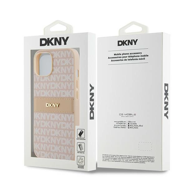 DKNY Leather Mono Stripe & Metal Logo dėklas iPhone 15/14/13 – rožinis - Image 8