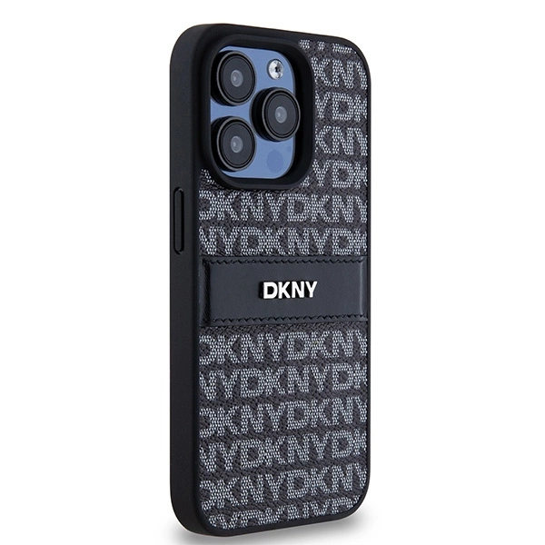 DKNY Leather Mono Stripe & Metal Logo dėklas iPhone 15 Pro – juodas - Image 4