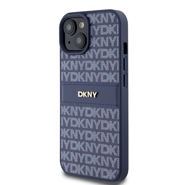 DKNY Leather Mono Stripe & Metal Logo dėklas iPhone 15 / 14 / 13 – mėlynas - Image 2