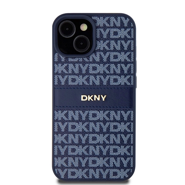 DKNY Leather Mono Stripe & Metal Logo dėklas iPhone 15 / 14 / 13 – mėlynas - Image 3