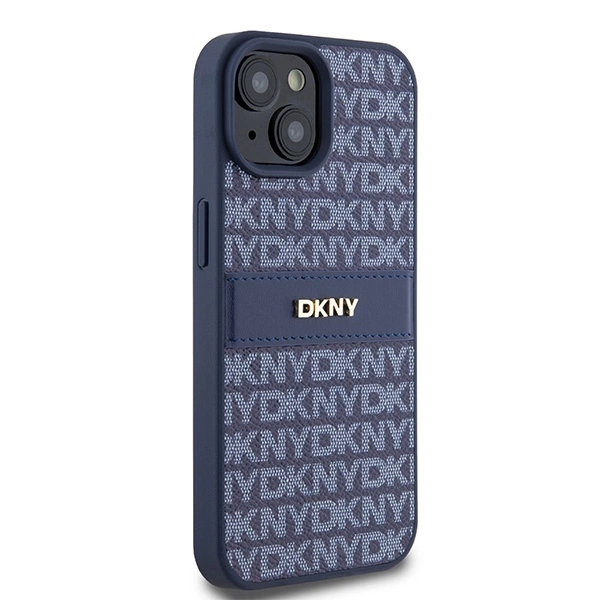 DKNY Leather Mono Stripe & Metal Logo dėklas iPhone 15 / 14 / 13 – mėlynas - Image 4