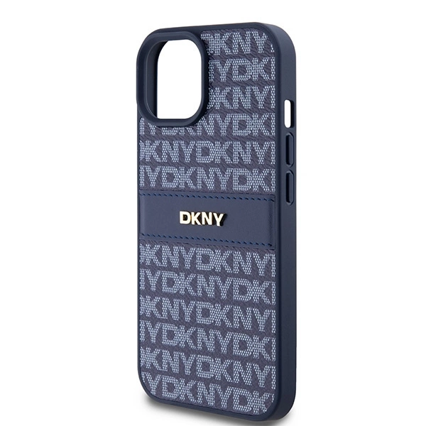 DKNY Leather Mono Stripe & Metal Logo dėklas iPhone 15 / 14 / 13 – mėlynas - Image 6