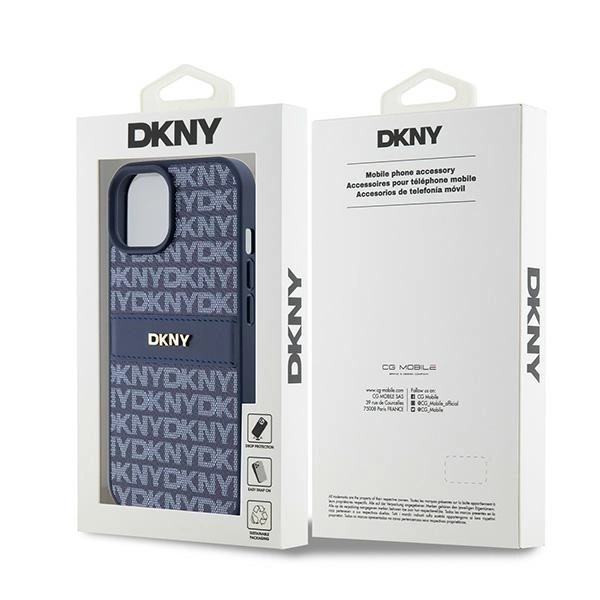 DKNY Leather Mono Stripe & Metal Logo dėklas iPhone 15 / 14 / 13 – mėlynas - Image 8