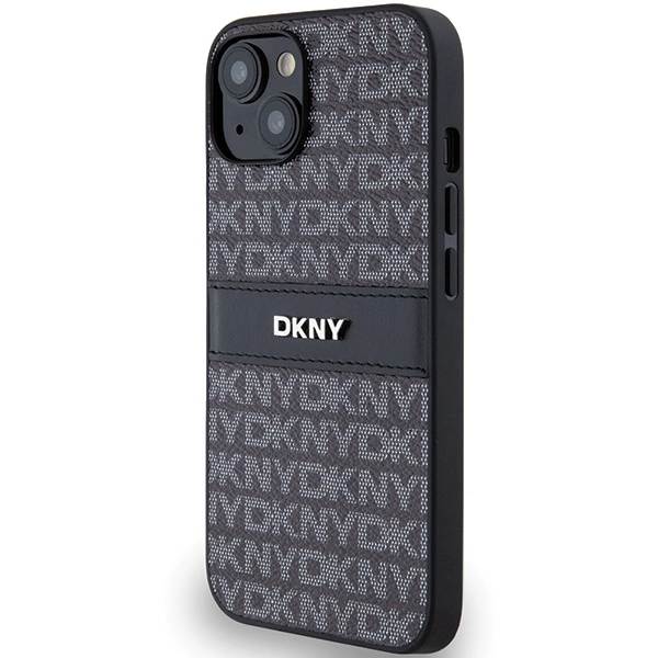 DKNY Leather Mono Stripe & Metal Logo dėklas iPhone 15 / 14 / 13 – juodas - Image 2