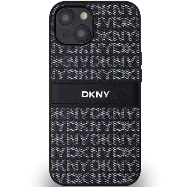 DKNY Leather Mono Stripe & Metal Logo dėklas iPhone 15 / 14 / 13 – juodas - Image 3