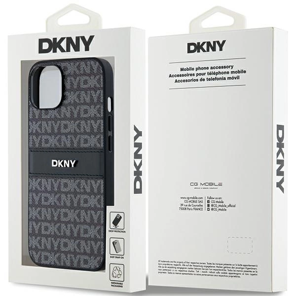 DKNY Leather Mono Stripe & Metal Logo dėklas iPhone 15 / 14 / 13 – juodas - Image 8