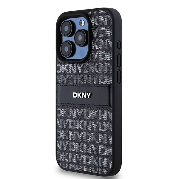DKNY Leather Mono Stripe & Metal Logo dėklas iPhone 15 Pro Max – juodas - Image 2