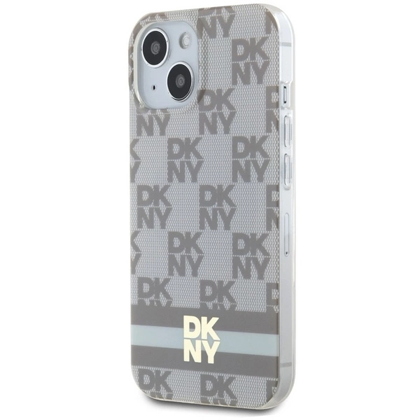 DKNY IML Checkered Mono Pattern & Printed Stripes MagSafe dėklas iPhone 15 / 14 / 13 – smėlio spalvos - Image 2