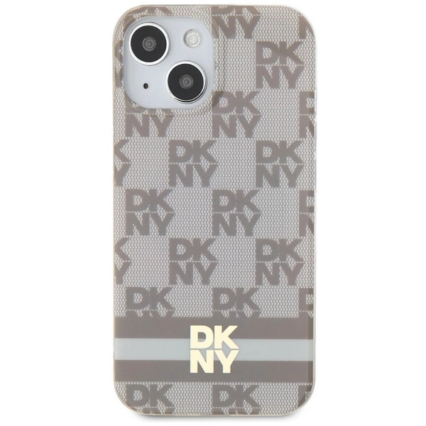 DKNY IML Checkered Mono Pattern & Printed Stripes MagSafe dėklas iPhone 15 / 14 / 13 – smėlio spalvos - Image 3