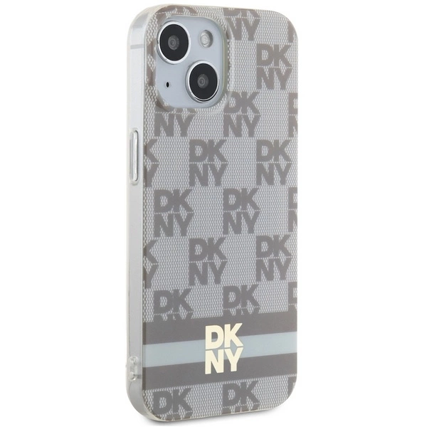 DKNY IML Checkered Mono Pattern & Printed Stripes MagSafe dėklas iPhone 15 / 14 / 13 – smėlio spalvos - Image 4