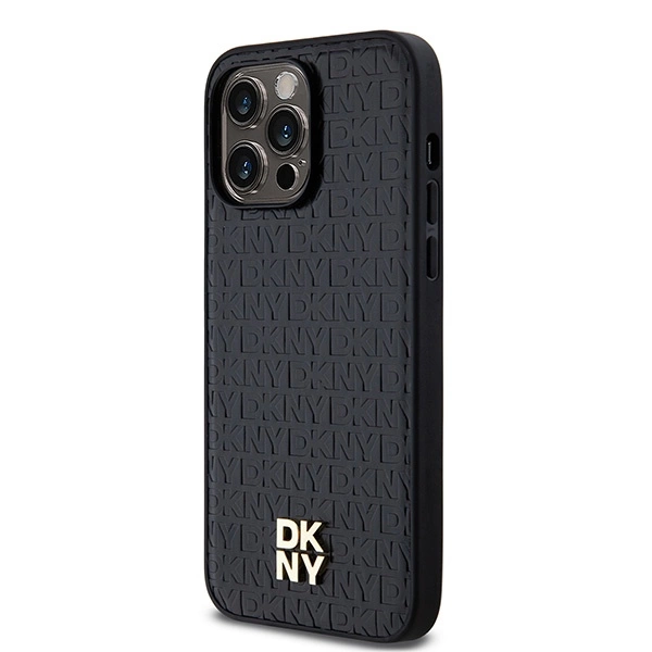 DKNY Leather Monogram Pattern Metal Logo MagSafe dėklas iPhone 14 Pro Max – juodas - Image 2