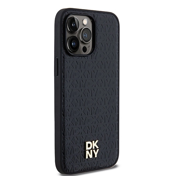 DKNY Leather Monogram Pattern Metal Logo MagSafe dėklas iPhone 14 Pro Max – juodas - Image 4