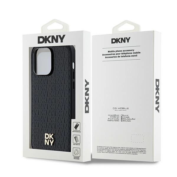 DKNY Leather Monogram Pattern Metal Logo MagSafe dėklas iPhone 14 Pro Max – juodas - Image 8