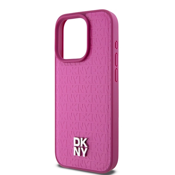 DKNY Leather Monogram Pattern Metal Logo MagSafe dėklas iPhone 15 Pro – rožinis - Image 6