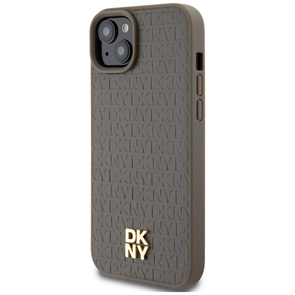 DKNY Leather Pattern Metal Logo MagSafe dėklas iPhone 15 Plus / 14 Plus – rudas - Image 2