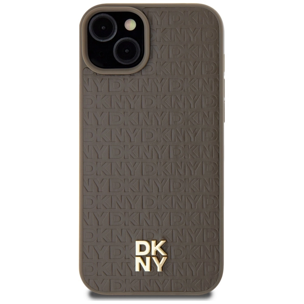 DKNY Leather Pattern Metal Logo MagSafe dėklas iPhone 15 Plus / 14 Plus – rudas - Image 3