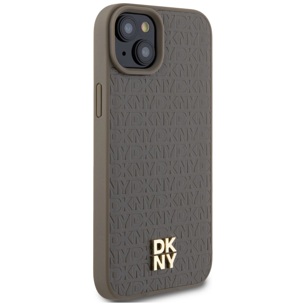 DKNY Leather Pattern Metal Logo MagSafe dėklas iPhone 15 Plus / 14 Plus – rudas - Image 4