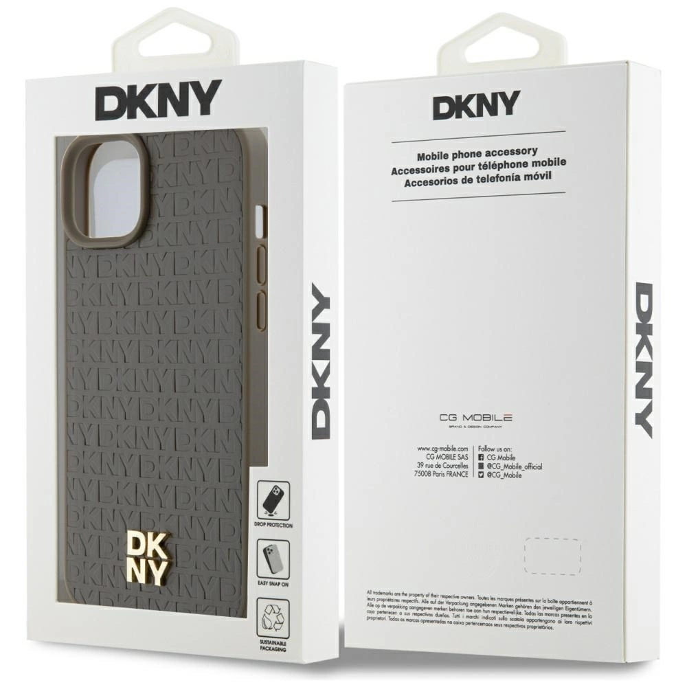 DKNY Leather Pattern Metal Logo MagSafe dėklas iPhone 15 Plus / 14 Plus – rudas - Image 8