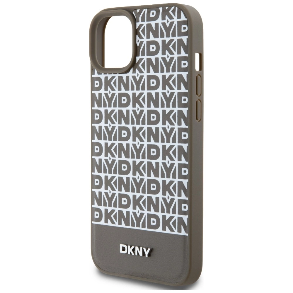 DKNY Leather Printed Pattern Metal Logo MagSafe dėklas iPhone 15 / 14 / 13 – rudas - Image 5
