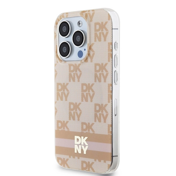DKNY IML Checkered Mono Pattern & Printed Stripes MagSafe dėklas iPhone 15 Pro Max – rožinis - Image 2