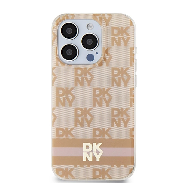 DKNY IML Checkered Mono Pattern & Printed Stripes MagSafe dėklas iPhone 15 Pro Max – rožinis - Image 3