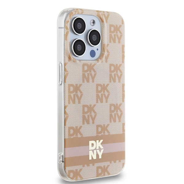 DKNY IML Checkered Mono Pattern & Printed Stripes MagSafe dėklas iPhone 15 Pro Max – rožinis - Image 4