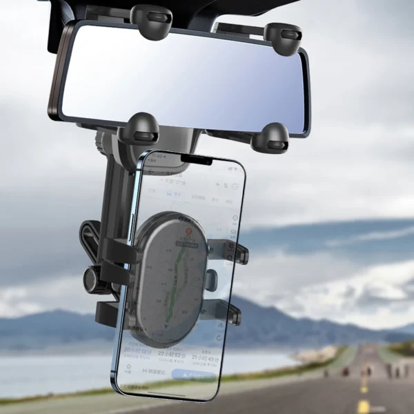 Automobilio laikiklis telefonui prie galinio vaizdo veidrodžio – juodas - Image 11