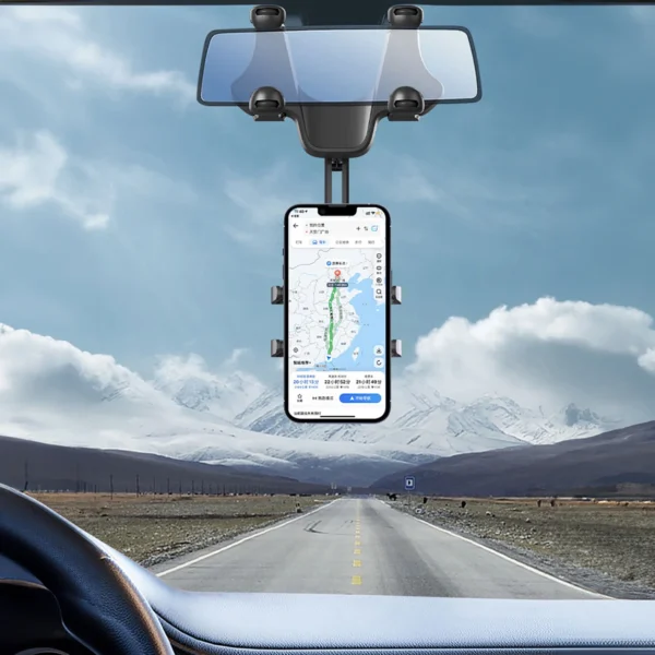 Automobilio laikiklis telefonui prie galinio vaizdo veidrodžio – juodas - Image 9